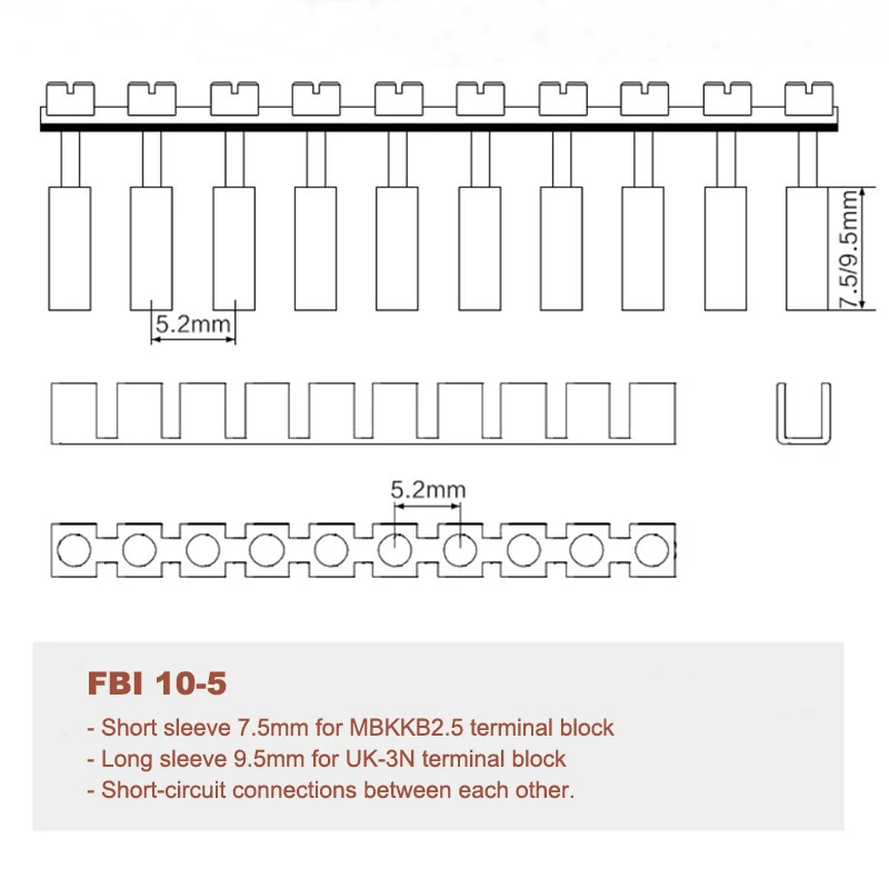 5/20 Stück Zentraler Verbinder Kurzschluss-Verbindungsleiste FBI10-5/6/8/10/12/15/URTKS für UK DIN-Schienen-Klemmenblock-Teile – Detail 2