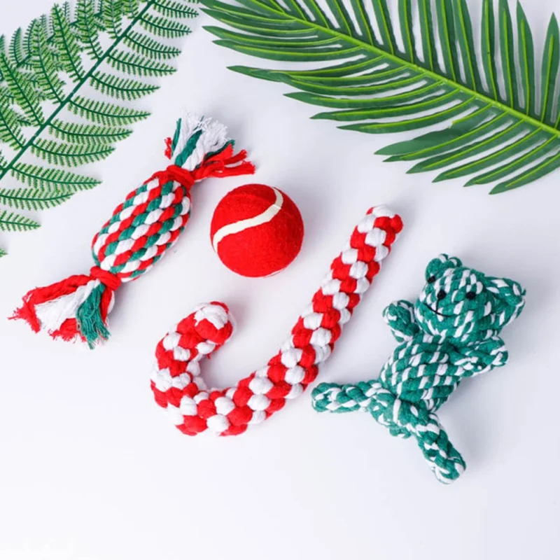 Dog Rope Toy- Christmas Candy Cane Rope Chew Toy Durable Interactive Cotton Rope Toys Puppy Rope Teething Toy For Dog