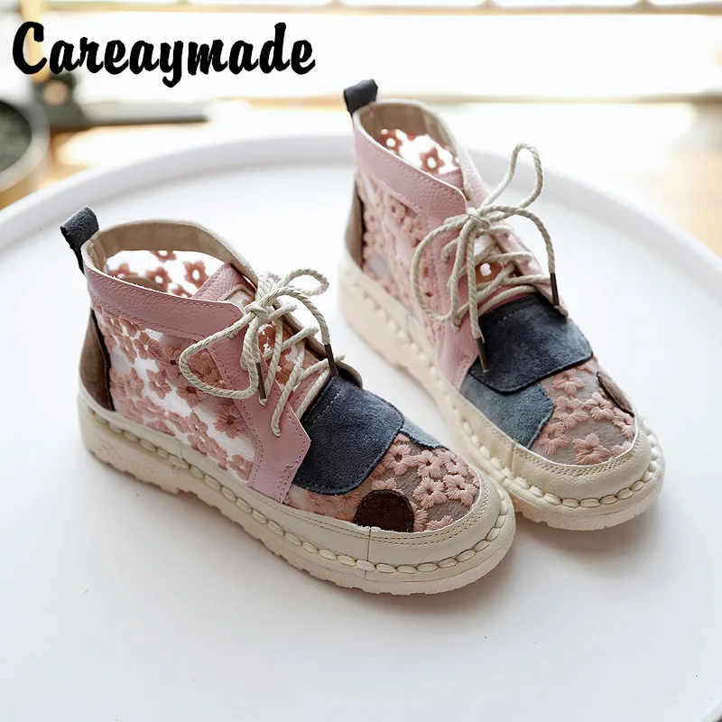 Careaymade-Literary Daisy Flower Mesh Sandal Boots Summer New Mori Women's Shoes Lace-up Breathable Sandals Student Net Boots