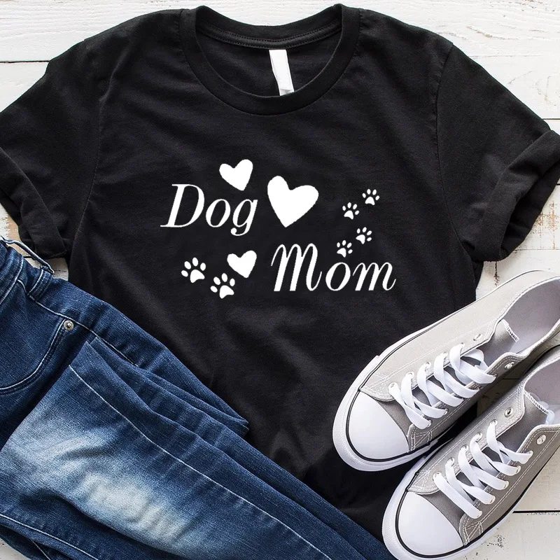 Dog Mom Shirts Paw Fashion Funny Graphic Women Tshirt Casual Short Sleeve Top Tees 100%Cotton Crew Neck Clothing for Mama Mother