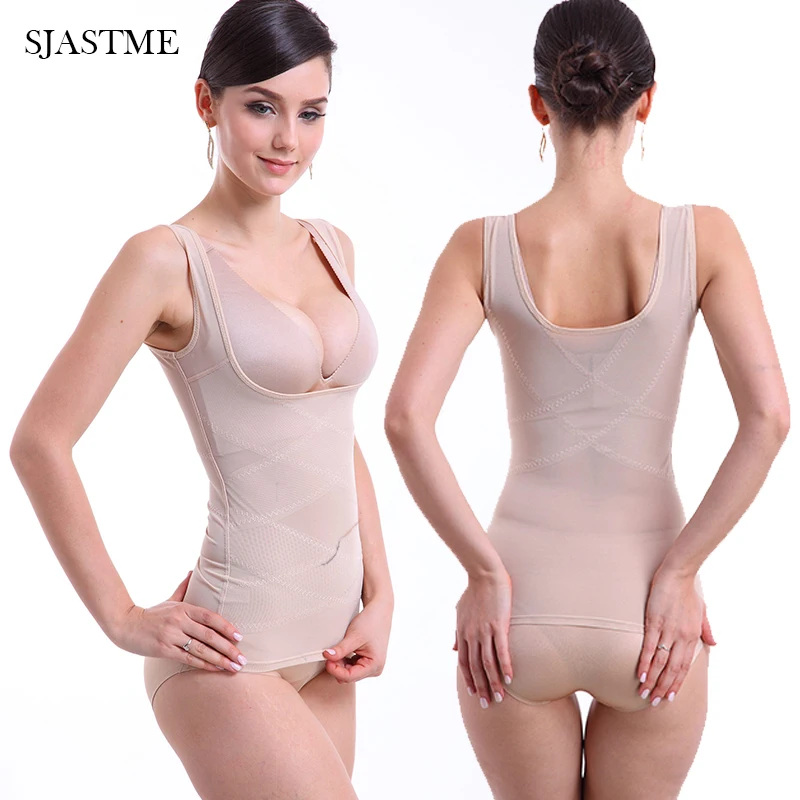 SJASTME Women's Shapewear Black Beige Seamless Comfort Open Bust Tank Top Waist Trainer Body Shaper Tummy Slimmer Shapers