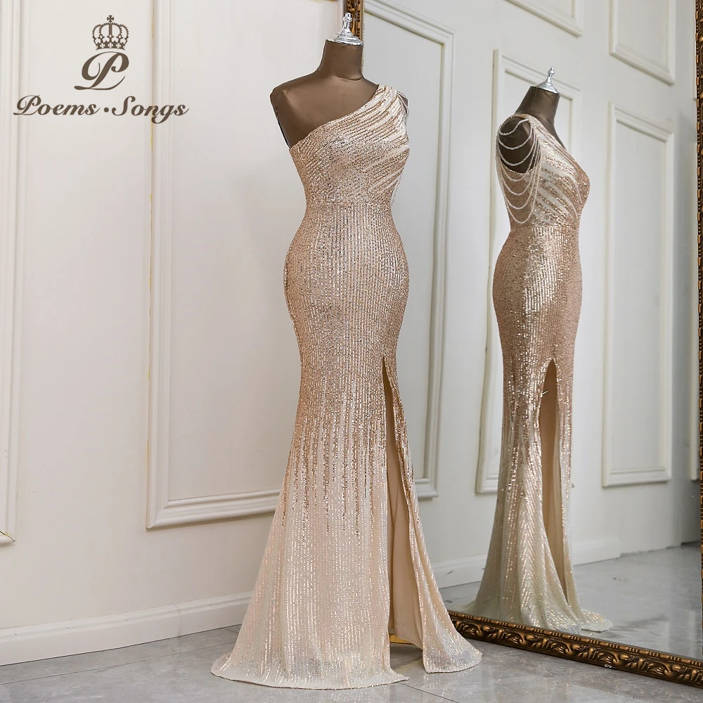 Exquisite One shoulder style evening dress prom dresses evening gowns vestidos de fiesta robe de soirée de mariage