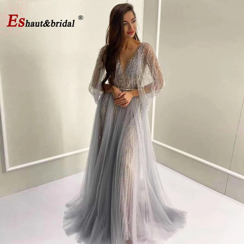 Vestidos de Noche de cristal de lujo para mujer, vestidos de noche con cuello redondo hechos a mano, cuentas alinas, sin espalda, largos, formales, para fiesta de graduación y boda, 2022