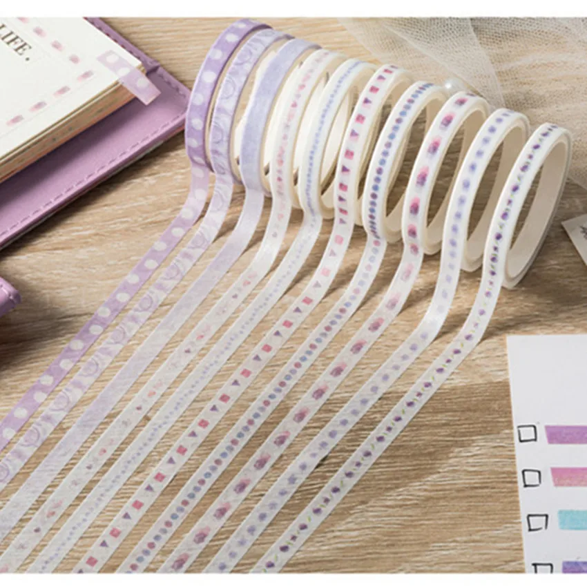 10pcs/pk Colorful Paper Washi Tape Rainbow Adhesive Tape DIY Scrapbooking Sticker Label Masking Tape Stationery Office Supplies