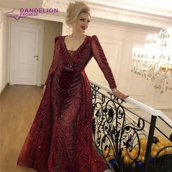 Luxury Dubai V-Neck Velvet Evening Dress for Women 2020 Long Sleeves  Beading Formal Party Gown  Design