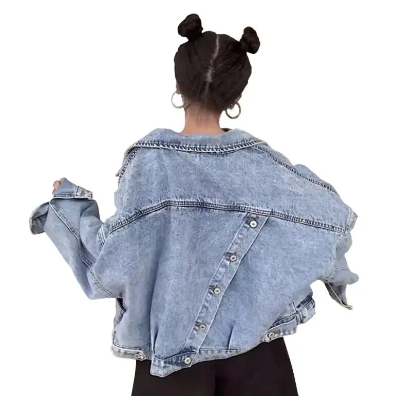 

2019 autumn new short Denim jacket women coat fashion Back split Harajuku BF loose jeans jackets femme Streetwear style w848