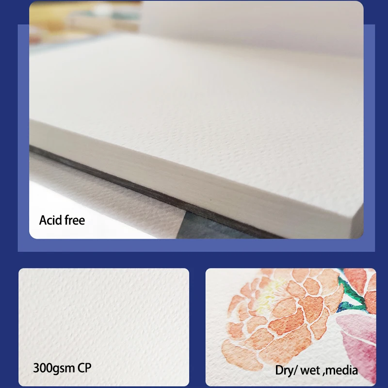 Watercolor Pad, 100% Cotton 20 Sheets, 140lb/300gsm, Glue Bound, Cold-Pressed, Acid-Free, Art Sketchbook  Wet & Dry Mixed Media