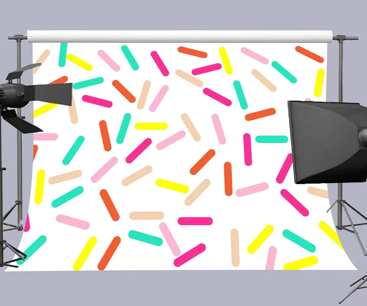 การถ่ายภาพฉากหลัง Bright Confetti Party รูปแบบที่มีสีสันน้ําตาลโรย Candy Bakery Home Decor พื้นหลัง Props