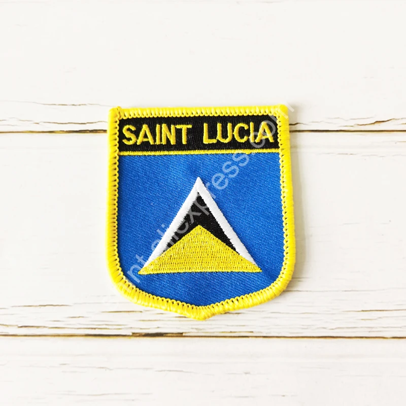 Saint  Lucia National Flag Embroidery Patches Badge Shield And Square Shape Pin One Set On The Cloth Armband Backpack Decoration