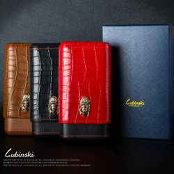 LUBINSKI Genuine Leather Cedar Wood Portable Travel Cigar Case 3 Cigars Tube Holder Mini Humidor With Gift Box New