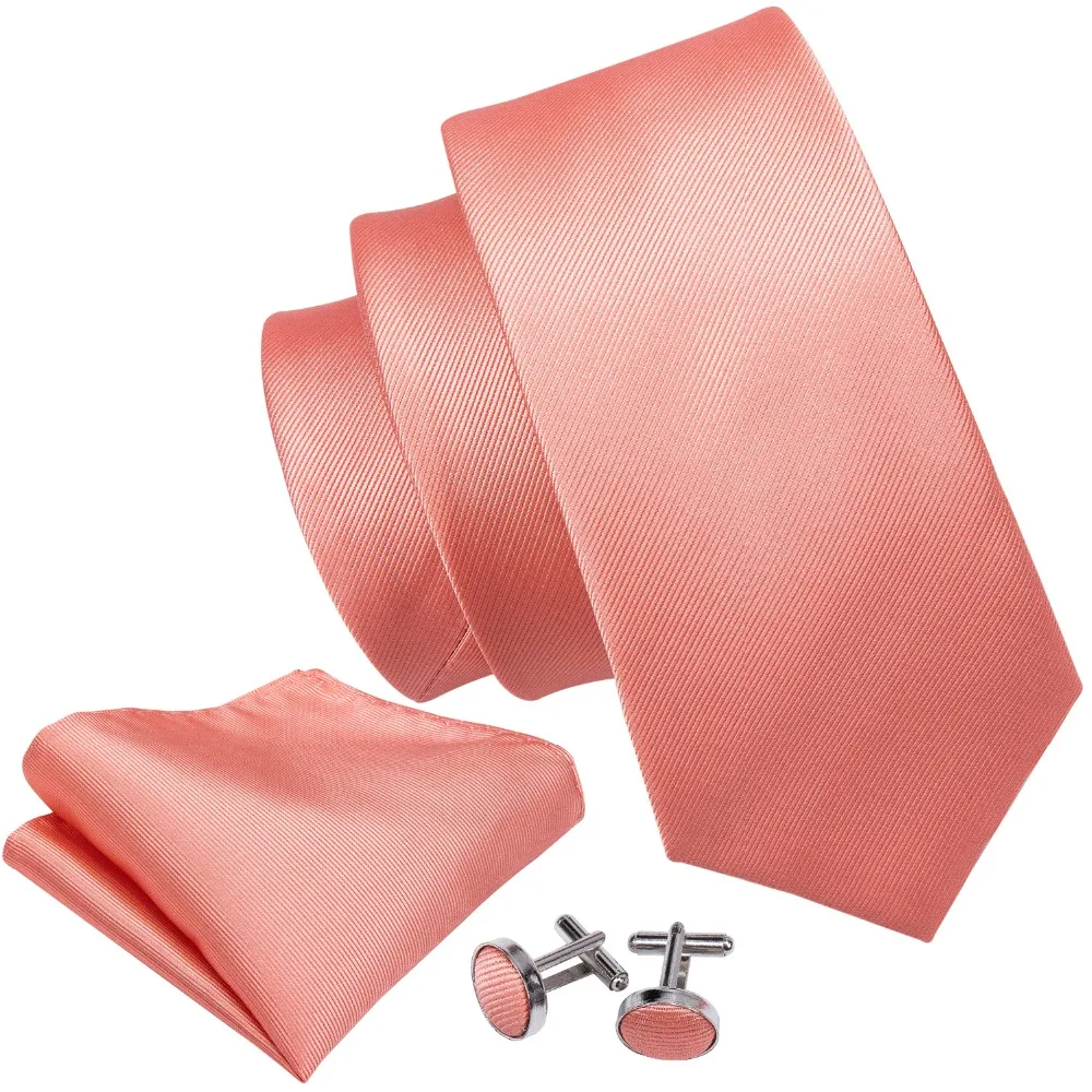 Barry.Wang 16 Styles Coral Pink Wedding Tie Peach Solid 100% Silk Ties For Men Wedding Party Business Luxury Brand Neckties Set