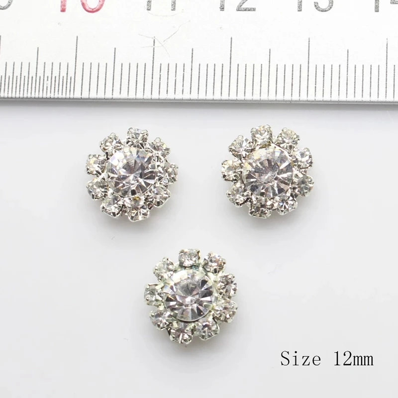 10pcs 12mm Round Shiny Crystal Rhinestone Button Center Scrapbook DIY Decoration For Garment Sewing Button Metal Base