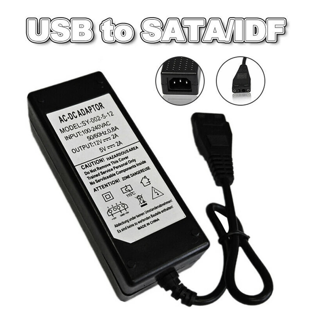 Adaptador de fuente de alimentación USB a IDE/SATA, 12V/5V, 2.5A, disco duro/HDD/CD-ROM, CA, CC, alta calidad