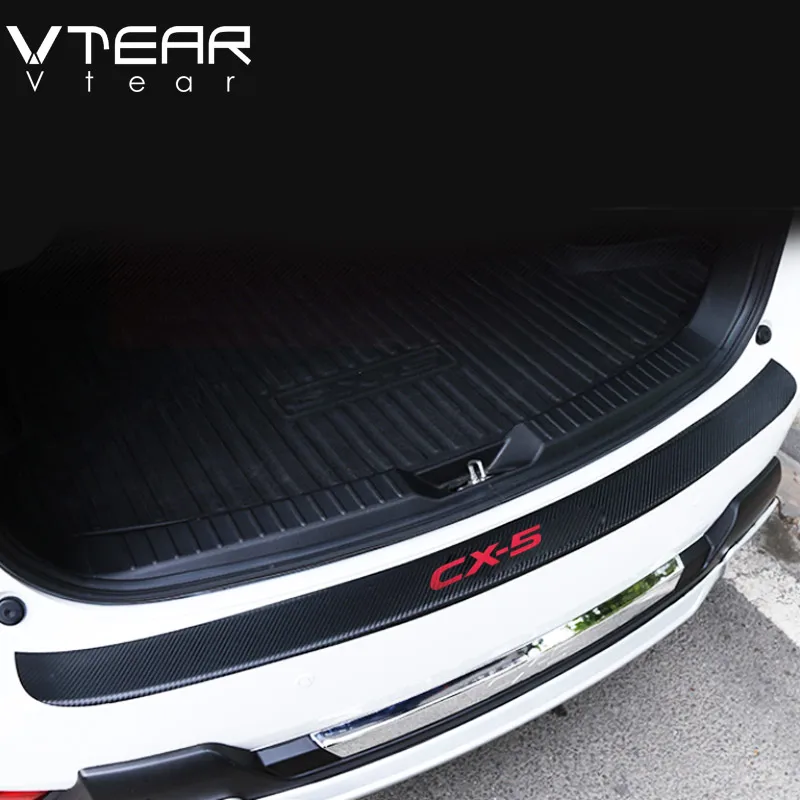 

Vtear For Mazda CX-5 CX5 Accessories car Trunk Protection board Rearguards Rear Bumper leather Carbon fiber Stickers 2012-2020