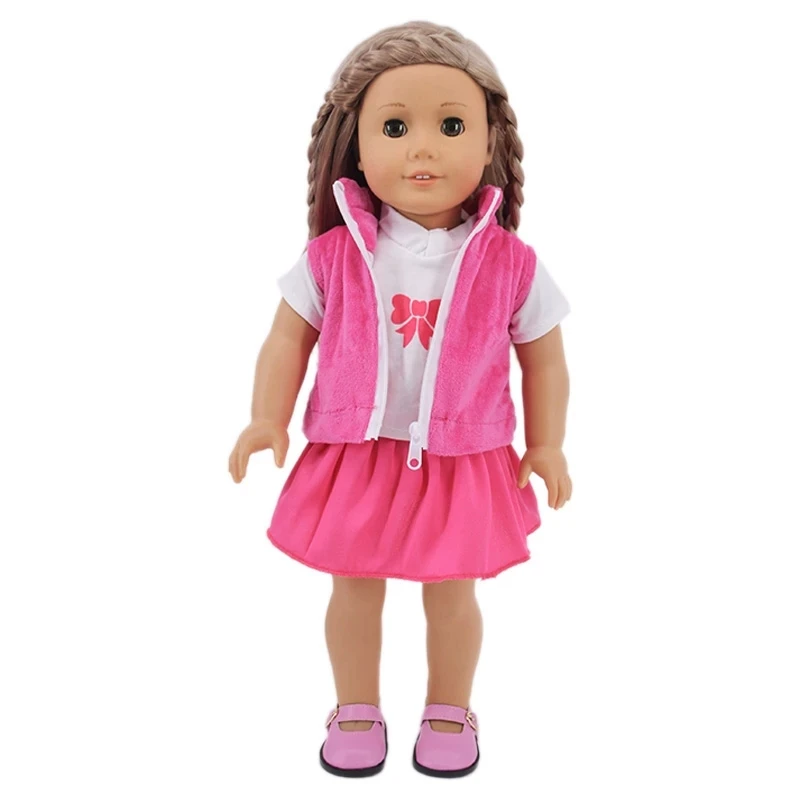 Doll Clothes 3pcs/Set T-shirt+Coll Jacket+Skirt Suit Uniform For 18 Inch American&43CM Reborn Baby New Born Doll ,Girl's Toy DIY