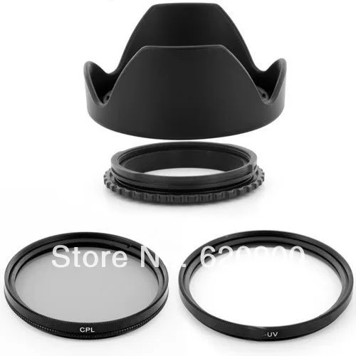 100% GUARANTEE 58mm Reversible Lens Hood + CPL + UV Filter Kit for Olympus E-510 E-410 E-5, E-600, E-450, E-620, E-30,  DSLR