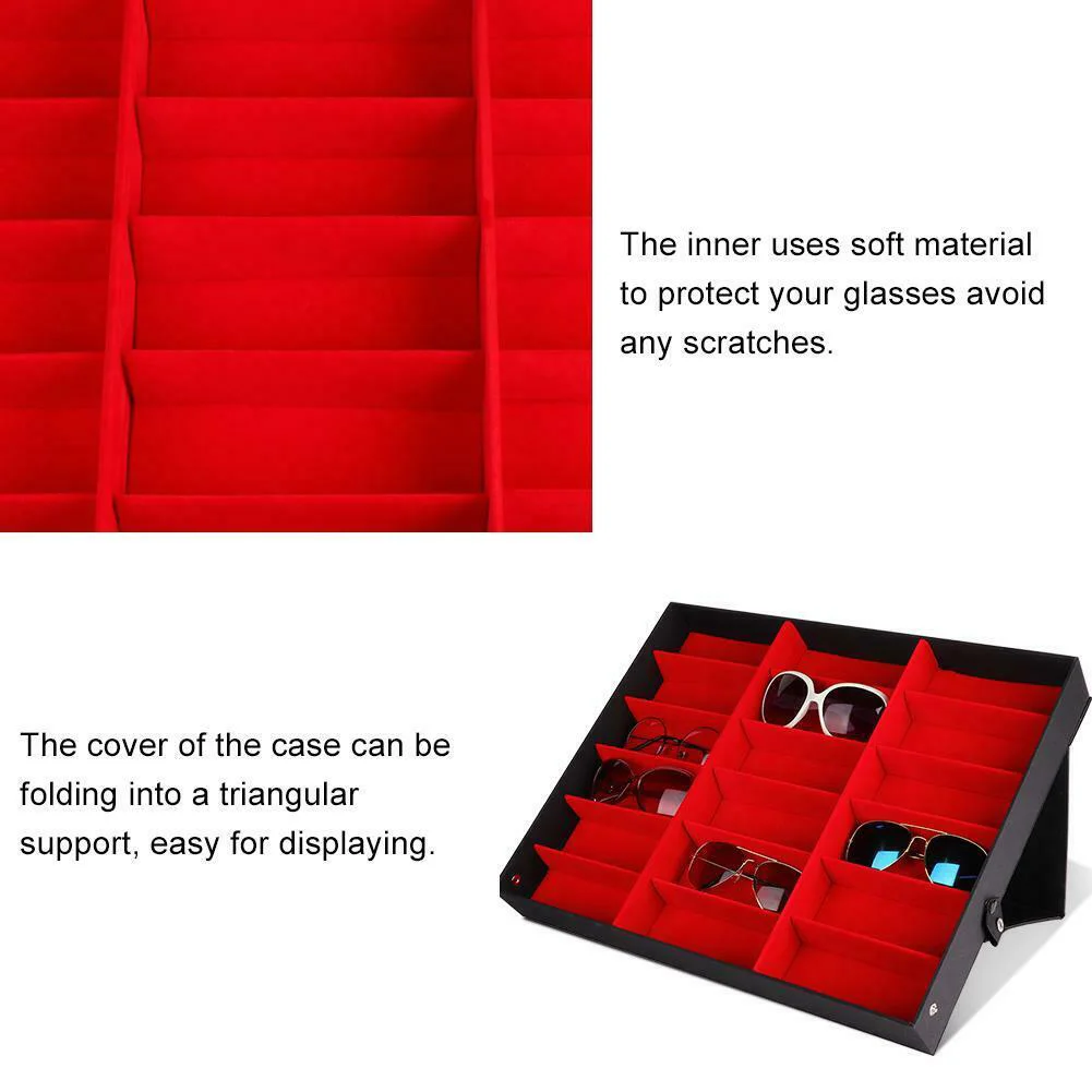 18 Grids Eyeglass Sunglasses Glasses Storage Display Box Holder Case Organizer Jewelry Display box Storage Compartment Display