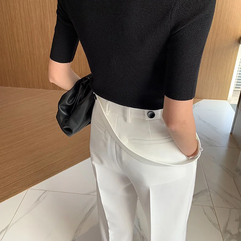 TWOTWINSTYLE Casual Women Pants High Waist Ruched Loose Irregular Long Stragiht Trousers Female Spring Fashion 2021 Clothing New