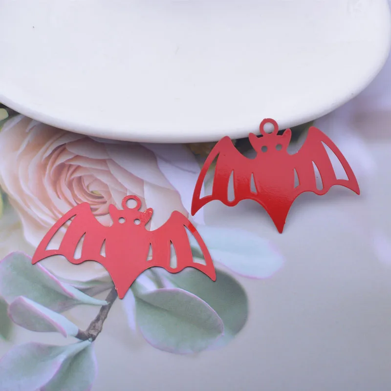30 Stück AB6841 27*41mm Halloween-Anhänger aus Messing in Roségold- und Silberfarbe, Fledermaus-Anhänger zur Herstellung von Halsketten und Ohrringen – Detail 5