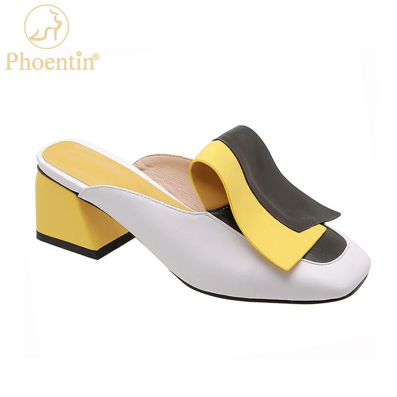 Phoentin  Elegant white slippers for woman  5cm middle heel shoes ladies colorful outdoor slipper 2020 summer FT1072