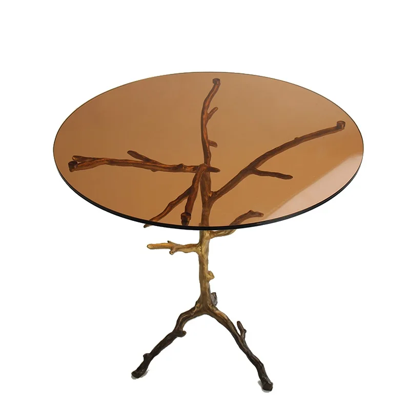 61cm High Coffee Table with Brass Metal Branches Support / 55cm Round Small Side Table with Glass Top