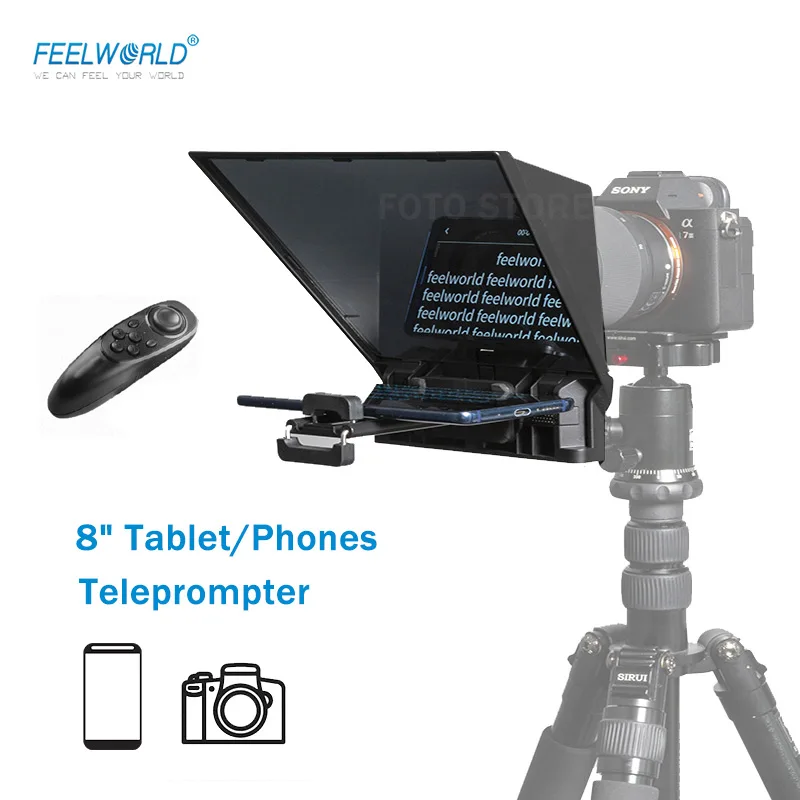 

Feelworld TP2 Teleprompter for 8" tablet Phones iPad Prompter for Smartphone DSLR Recording interview speech live prompteur