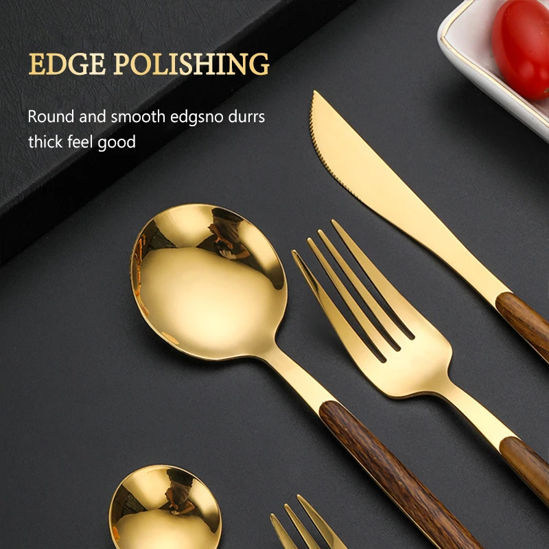 Eco Friendly Steak Knife Tableware Set Stainless Steel Wooden Handle Tableware Knife Fork Spoon Cutlery Home Banquet Tableware image 2