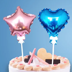 3pcs/lot 5inch Heart or star shape Balloon Cake Topper Decoration For Birthday Party Cake Decor Cupcake Toppers Wedding Supplies