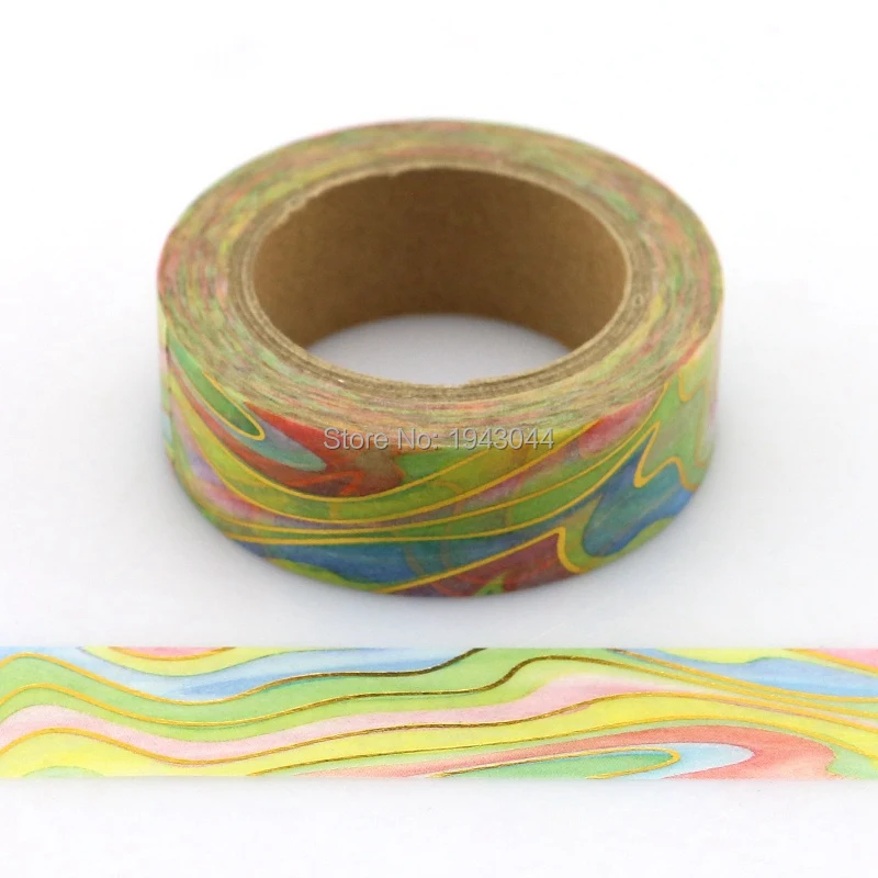 1PC. Golden Rainbow Marble Foil Washi Tape Watermark Japanese Paper DIY Masking Tape Adhesive Tapes Stickers Decorative Tapes