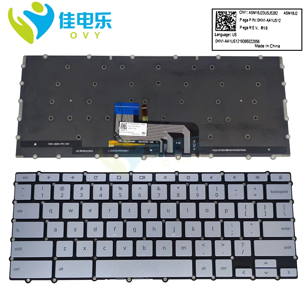 

C434 US English French azerty Keyboard Backlit For ASUS Chromebook Flip C434TA E10013 Keyboards Silver Keycaps New 0KN1-AA1US12