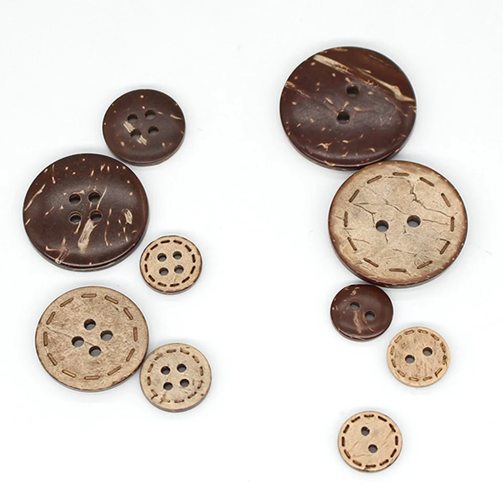 

100Pcs Coconut Sewing Buttons 2 Holes 4 Holes Dotted Line Natural Round For Children's Clothing Jacket Overcoat Sweater 28-40mm