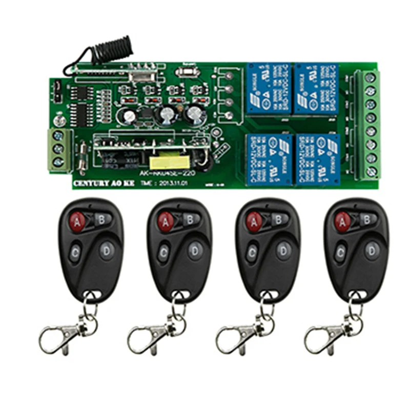 

Universal AC85V-250V 10A Relay 4CH 4 CH Wireless RF Remote Control Switch Transmitter+Receiver Module,315 / 433 MHz