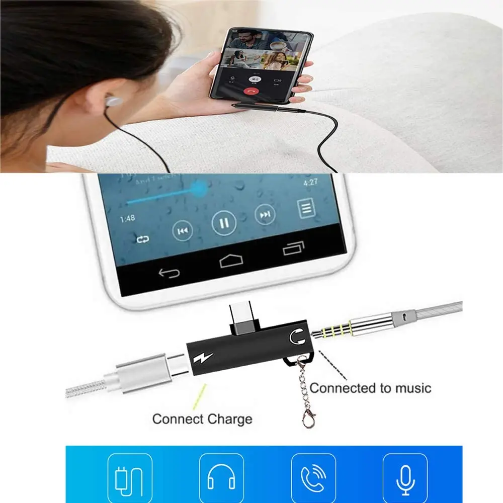2 w 1 typ C do 3.5mm Jack słuchawki Audio Adapter dla Macbook Pro Xiaomi Huawei USBC do 3.5Mm słuchawki konwerter ładowania