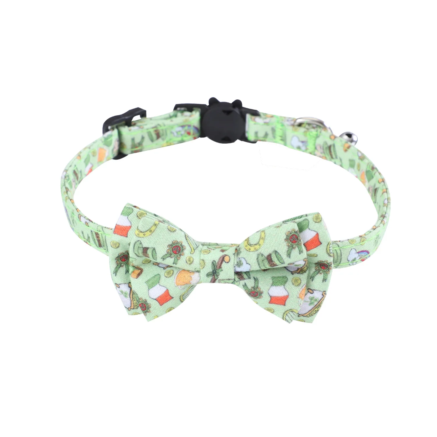 Cloth Cute Cat Collars with Four Leaf Clover Pattern Printing Adjustable Puppy Kitten Necklace Sweet Pet Collars with Bells