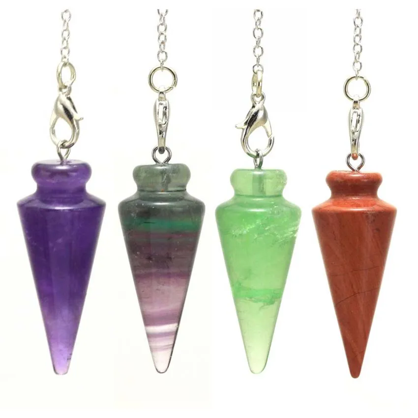 

KFT Natural Crystal Round Cone Pendulum Pendant for Healing Reiki Wicca Dowsing Balancing Spiritual Pendulums Necklace