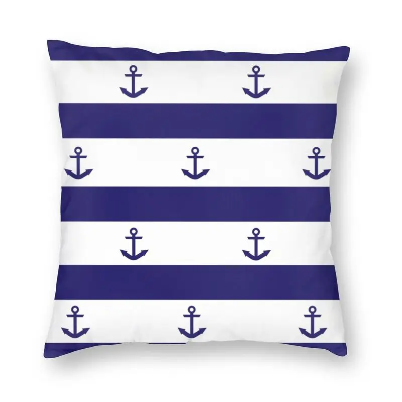 Navy Blue Stripes And Anchors Cushion Cover Sofa Decoration Nautical Sailing Sailor Square Throw Pillow Case 40x40