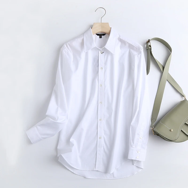 White Blouse for Women, Withered England Style, Office Lady, Simple Fashion, Poplin Shirt, Tops, 2021