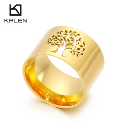 Kalen Stainless Steel Rings Tree Of Life Retro Exquisite Hollow Pattern Ring Ladies Party For Women Party Jewelry Gifts