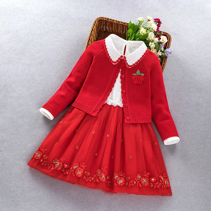 Conjunto de roupas para meninas de outono e inverno, 2 peças, casaco + vestido de princesa, festa para crianças de 3-5/8/9 anos, novo, 2020