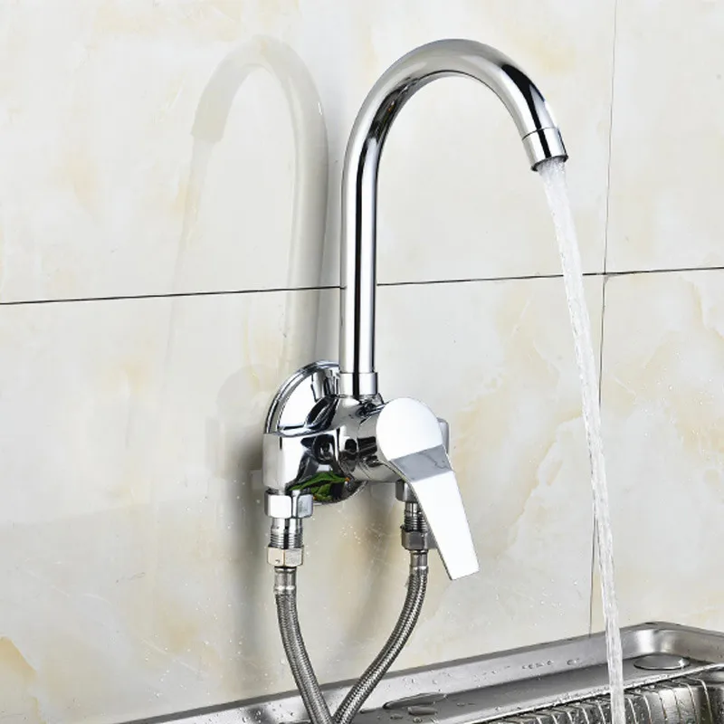 

Single handle brass kitchen sink faucet Double hole cold and hot water mixer wall mount Adjustable rotating sink tap,J20045