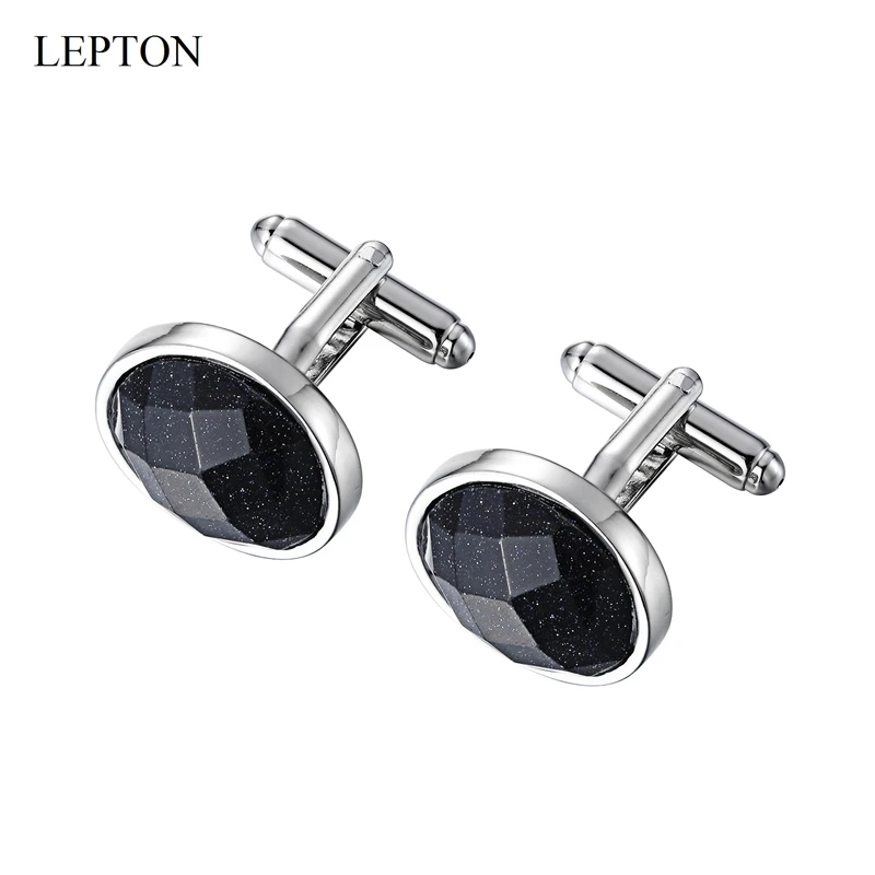 LEPTON Star Stone Cufflinks Low-Key Luxury Tangent Plane Blue Sandstone Cufflink For Mens Gifts Wedding Groom Business Gemelos