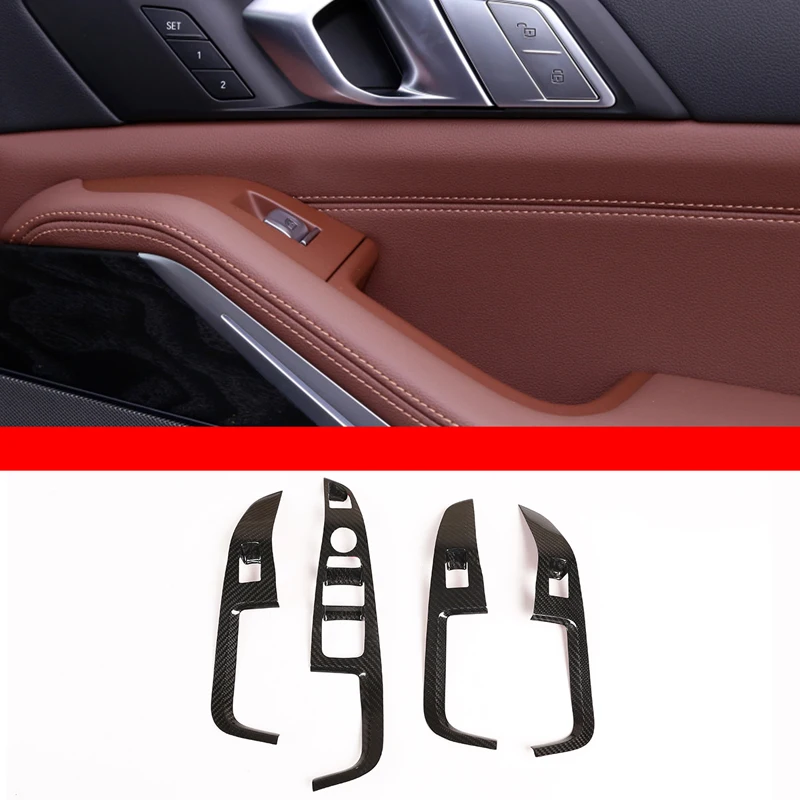 

For 2019-2021 BMW X5 G05 X7 G07 real carbon fiber car glass lift switch decorative frame cover sticker interior accessories（LHD）