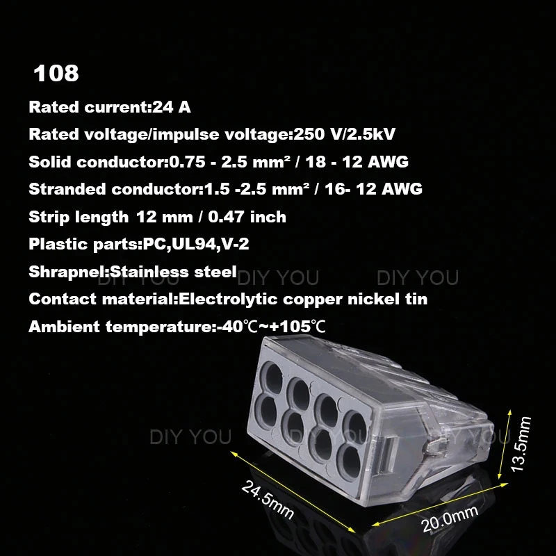 30PCS DIY YOU 102/103D/104D/104/106/108 Universal Compact Wire Wiring Connector Conductor Terminal Block With Lever