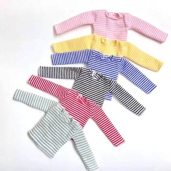 1 adet yeni blyth bebek pamuklu tişört şerit uzun kollu gömlek Pullip blyth 1/6 bebek aksesuarları elbise