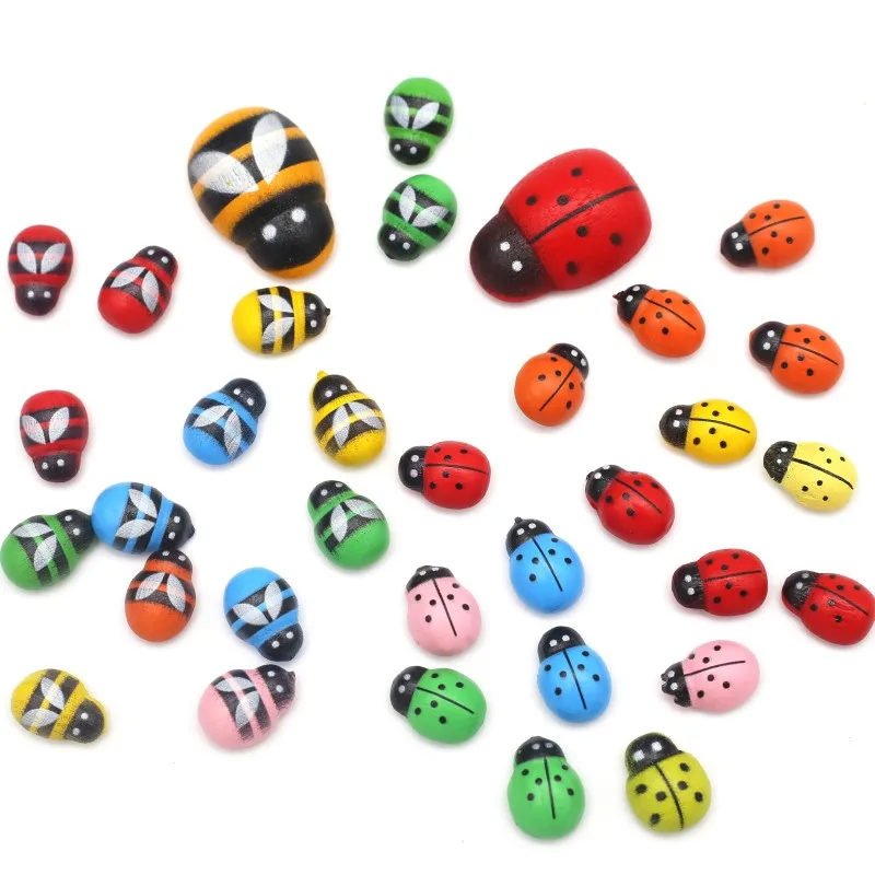 10/50pcs Mixed Beetle Bee Self-Adhesive Stickers Miniature Wooden Handicrafts Child Gift DIY Home Wedding Holiday Decor Supplies