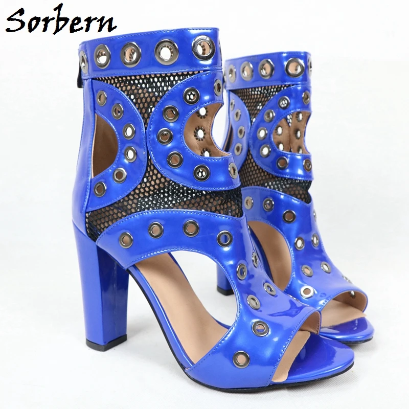 Sorbern Black Rivet Hole Women Pumps Ankle High Open Toe Stilettos Custom Ladies Dress Heels Chaussures Femme Colors Size 34-47