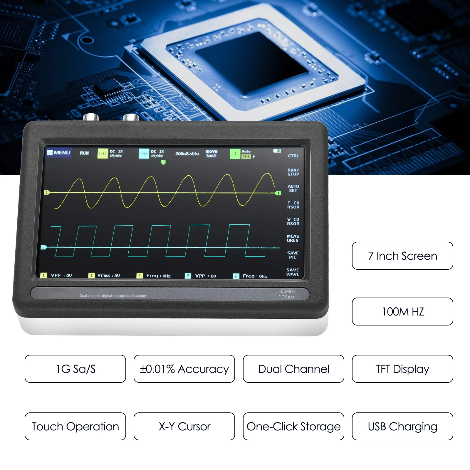1013D Digitale Tablet Oscilloscoop Dual Channel 100M Bandbreedte 1GS Sampling Rate 2 Kanalen Mini Tablet Digitale Oscilloscoop