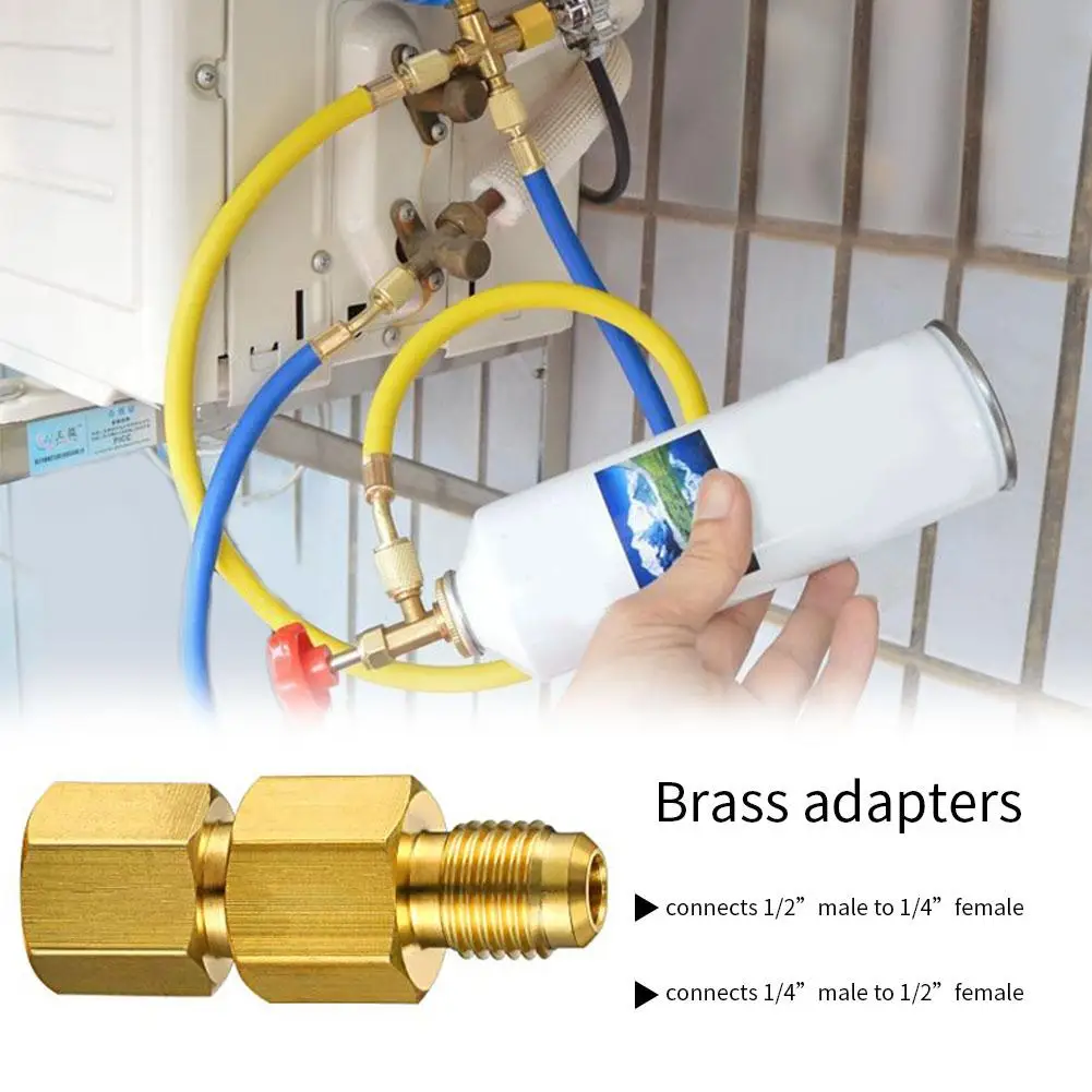 4PCS R134A Brass Refrigerant Tank Adapter To R12Fitting Adapter 1/2Female Acme To 1/4 Male Flare Adaptor Valve Core Vacuum Pump