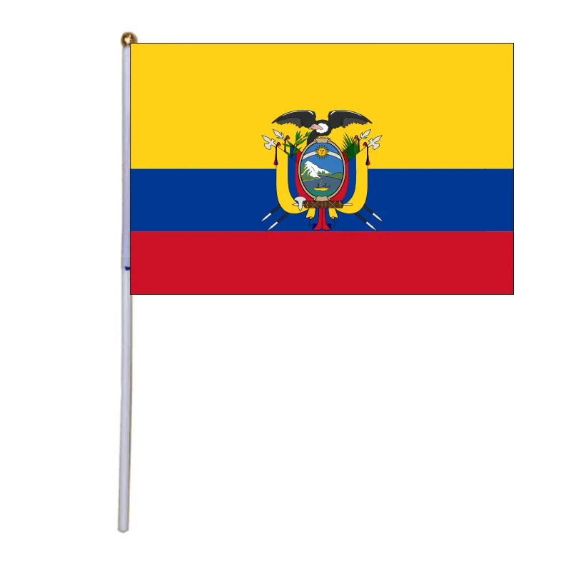 

free shipping xvggdg 100pcs 14 * 21cm Ecuador hand flag Promotion Wholesale Small Ecuador Hand Waving National Flag