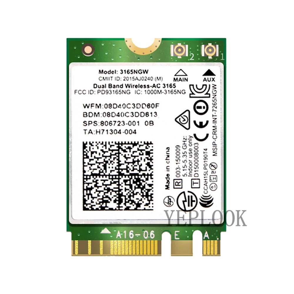 Wifi Card AC3165 3165NGW 433Mbps Dual Band 2.4G/5Ghz WiFi + Bluetooth 4.0 M.2 NGFF Wireless Network Card 802.11ac